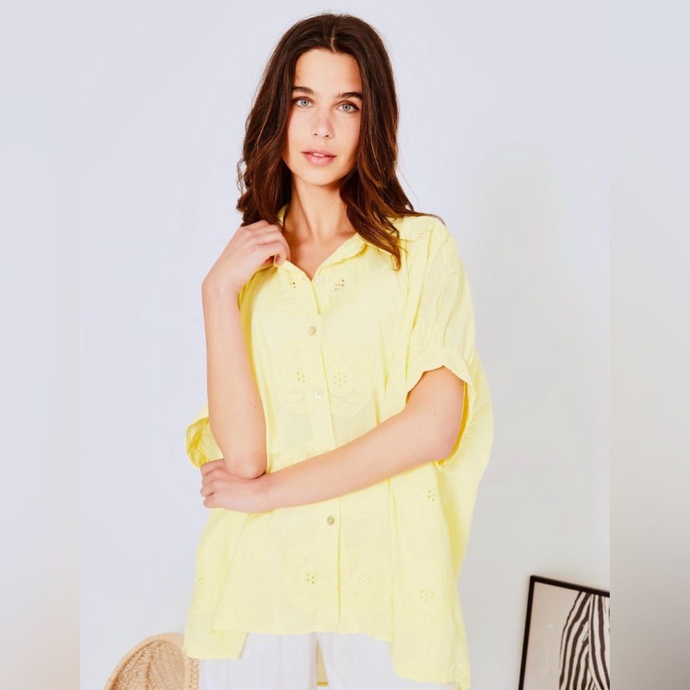 DAVI & DANI Sunny Yellow Oversized Button-Down Shirt